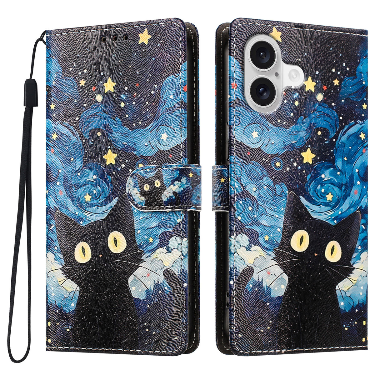 Til iPhone 17 / iPhone 18 etui mønstertryk PU-læder flip cover med håndledsrem