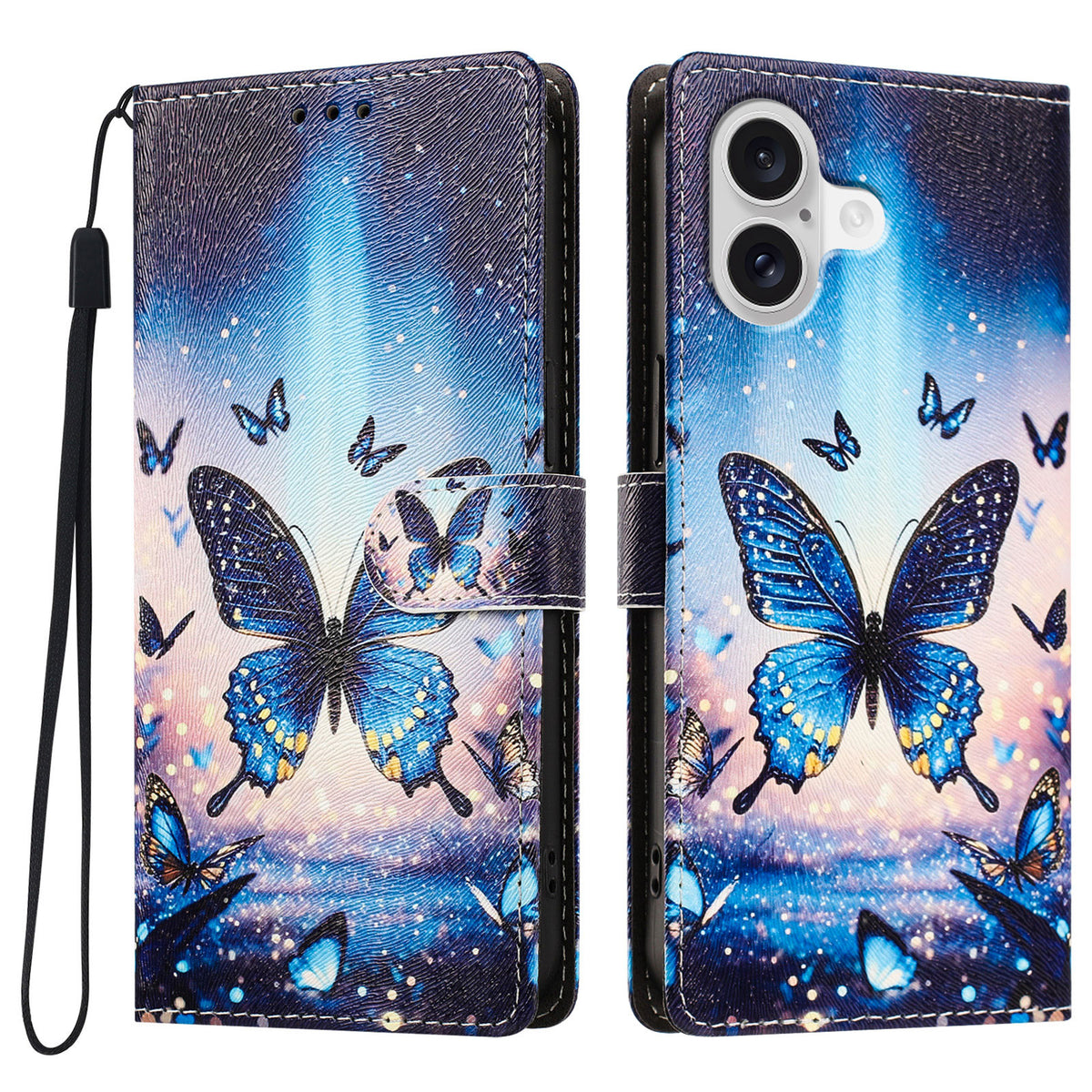 Til iPhone 17 / iPhone 18 etui mønstertryk PU-læder flip cover med håndledsrem
