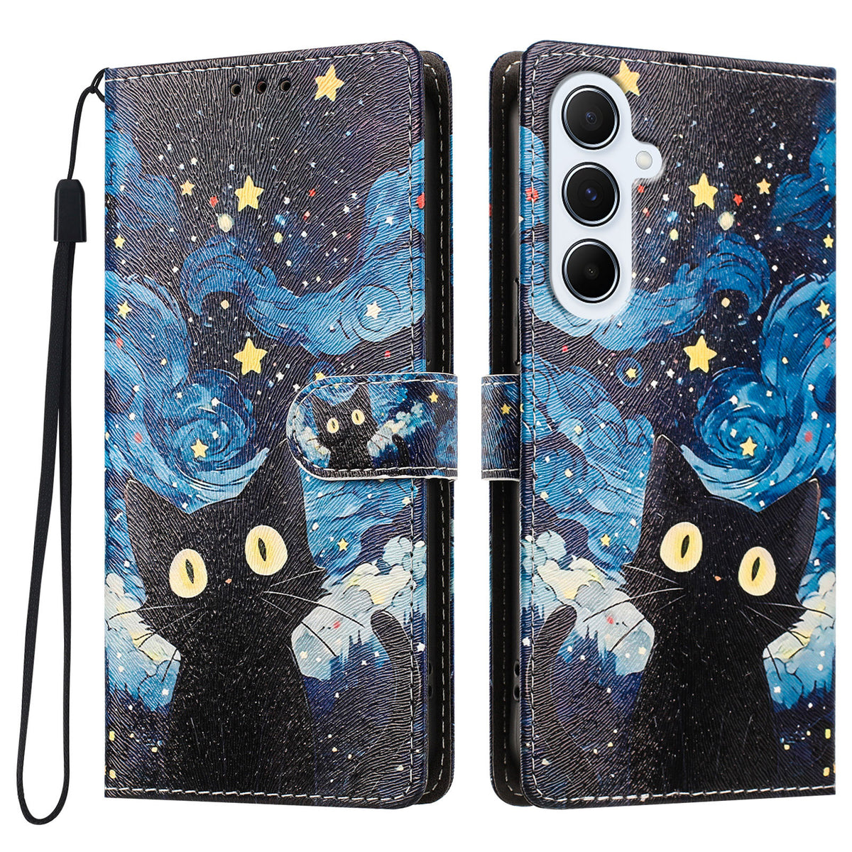 Samsung Galaxy A18 5G / A18 4G / A26 5G / M17 5G / F17 5G / A17 5G / A17 4G-skal, mönstertryckt PU-läder, flip-plånbok, mobilskal med handledsrem