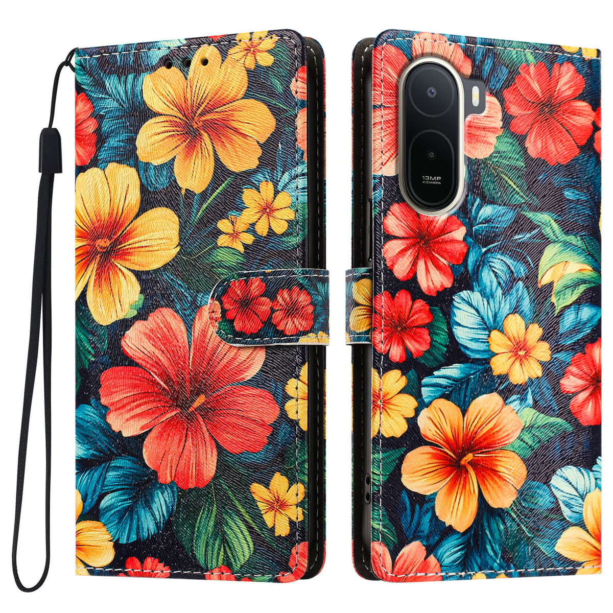 For Xiaomi Poco C85x 5G / Xiaomi Poco C81 Pro 4G / Xiaomi Redmi A7 Pro 4G (171.56mm) Case Pattern Printed PU Leather Flip Wallet Phone Cover with Wrist Strap