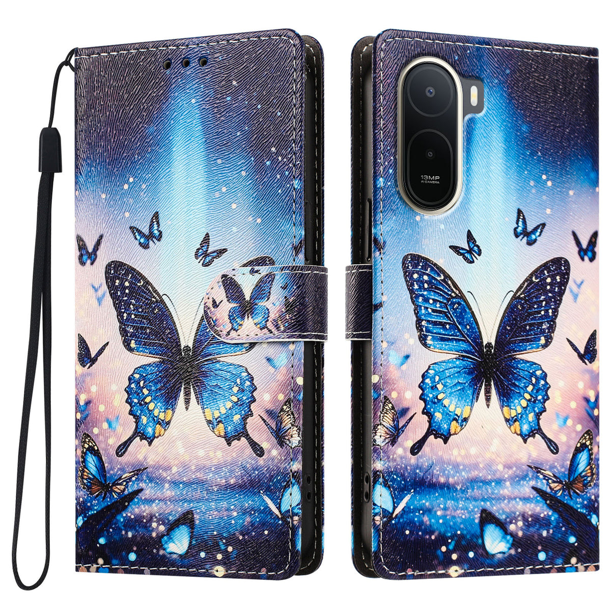 For Xiaomi Poco C85x 5G / Xiaomi Poco C81 Pro 4G / Xiaomi Redmi A7 Pro 4G (171.56mm) Case Pattern Printed PU Leather Flip Wallet Phone Cover with Wrist Strap