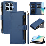 For Xiaomi 17T Leather Case 9 Card Slots Zipper Wallet Stand Phone Cover with Wrist Strap
