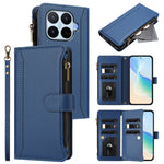 For Xiaomi 17T Leather Case 9 Card Slots Zipper Wallet Stand Phone Cover with Wrist Strap