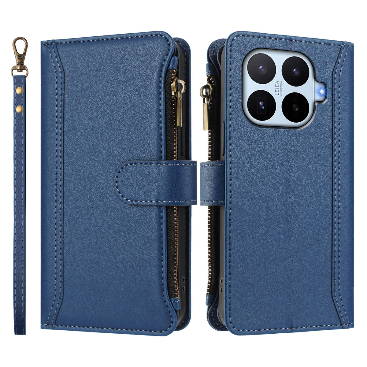 For Xiaomi 17T Leather Case 9 Card Slots Zipper Wallet Stand Phone Cover with Wrist Strap