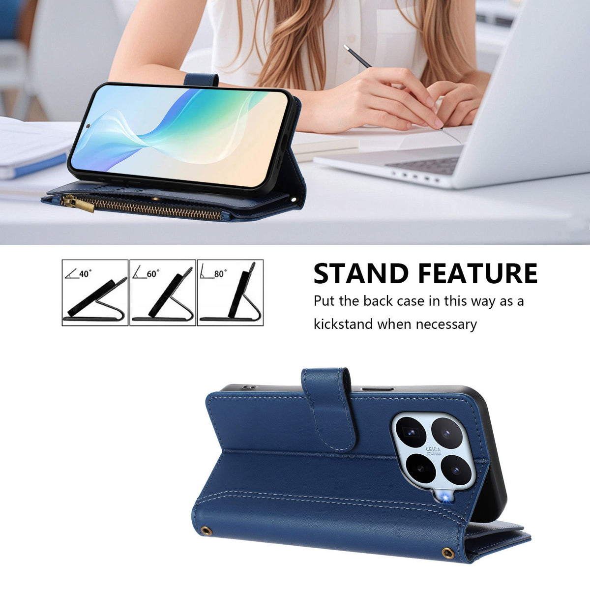 For Xiaomi 17T Leather Case 9 Card Slots Zipper Wallet Stand Phone Cover with Wrist Strap