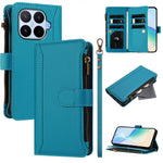 For Xiaomi 17T Leather Case 9 Card Slots Zipper Wallet Stand Phone Cover with Wrist Strap