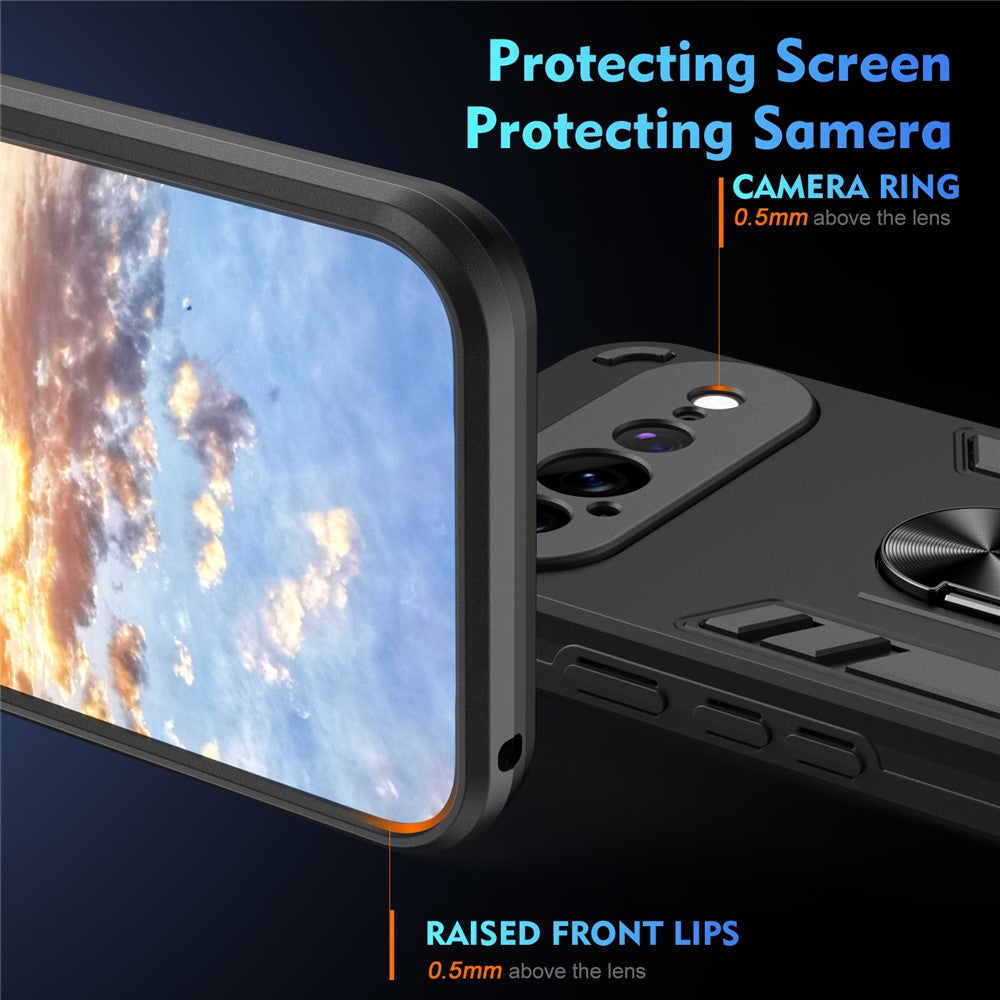 For Google Pixel 11 Pro XL Case PC + TPU Drop Defend Phone Cover with Ring Kickstand
