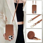 For iPhone 16 Pro Litchi Pattern Case with Lanyard Shockproof PC PU Leather Cover