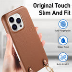 For iPhone 16 Pro Litchi Pattern Case with Lanyard Shockproof PC PU Leather Cover