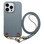 For iPhone 16 Pro Litchi Pattern Case with Lanyard Shockproof PC PU Leather Cover