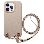 For iPhone 16 Pro Litchi Pattern Case with Lanyard Shockproof PC PU Leather Cover