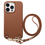For iPhone 16 Pro Max Litchi Pattern Case with Lanyard Shockproof PC PU Leather Cover