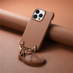 For iPhone 16 Pro Max Litchi Pattern Case with Lanyard Shockproof PC PU Leather Cover