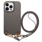 For iPhone 16 Pro Max Litchi Pattern Case with Lanyard Shockproof PC PU Leather Cover