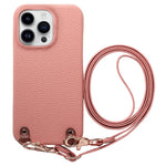 For iPhone 16 Pro Max Litchi Pattern Case with Lanyard Shockproof PC PU Leather Cover