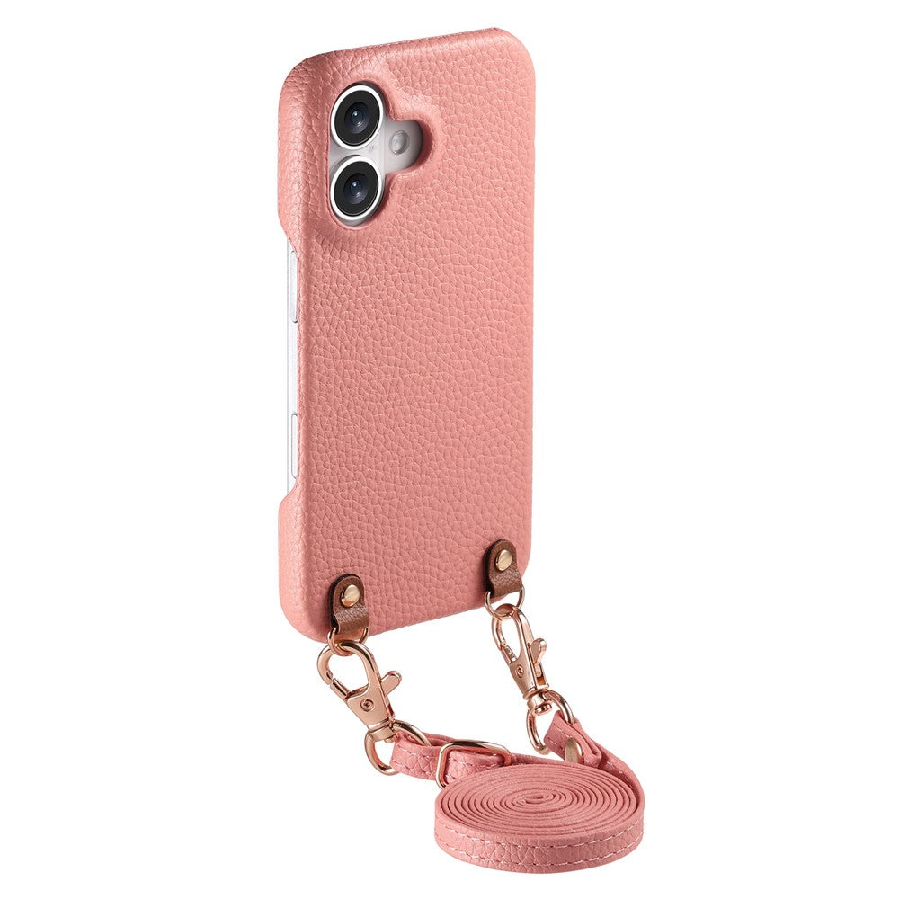 Litchimönsterfodral med snodd för iPhone 16, stötsäkert PC PU-läderfodral