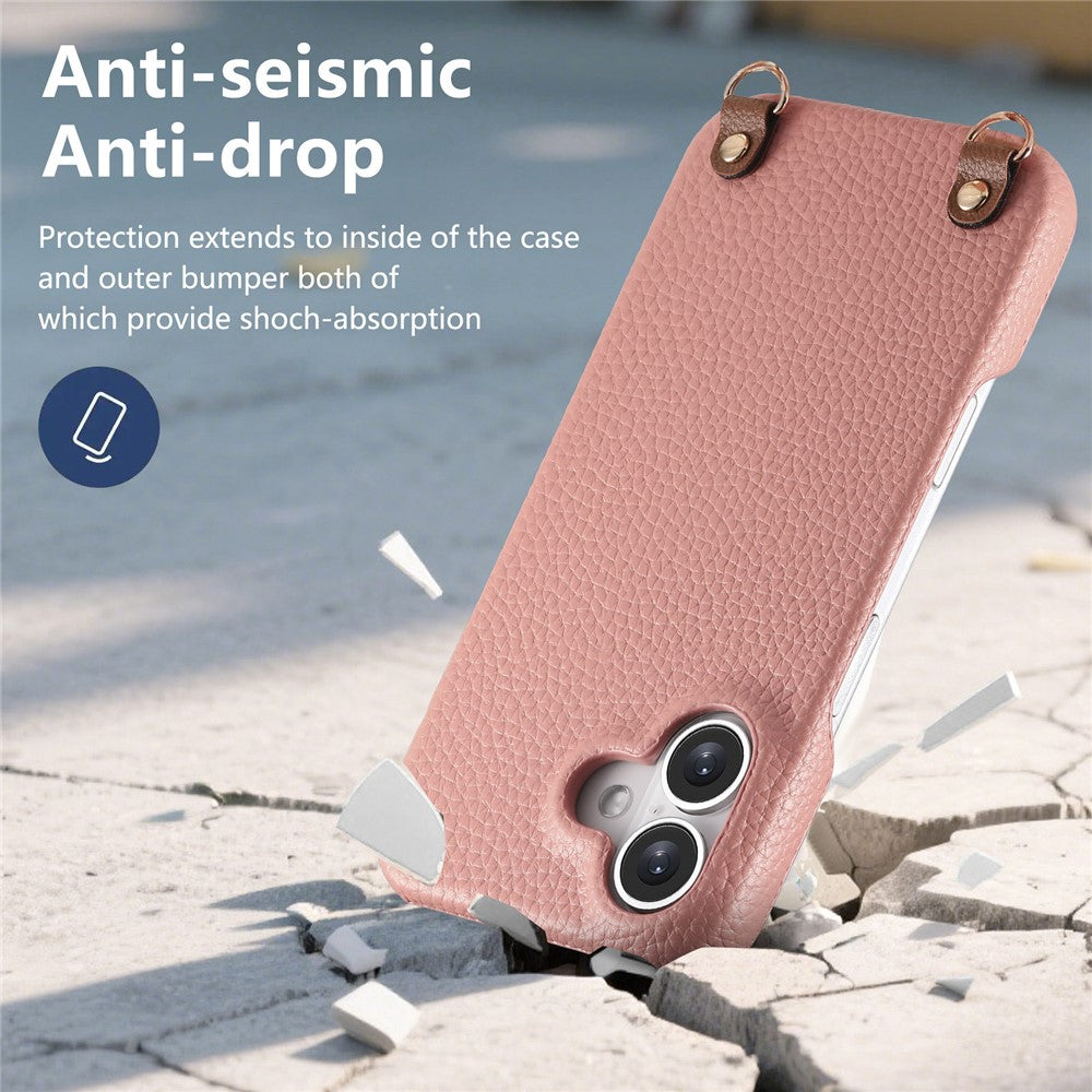 Litchimönsterfodral med snodd för iPhone 16, stötsäkert PC PU-läderfodral