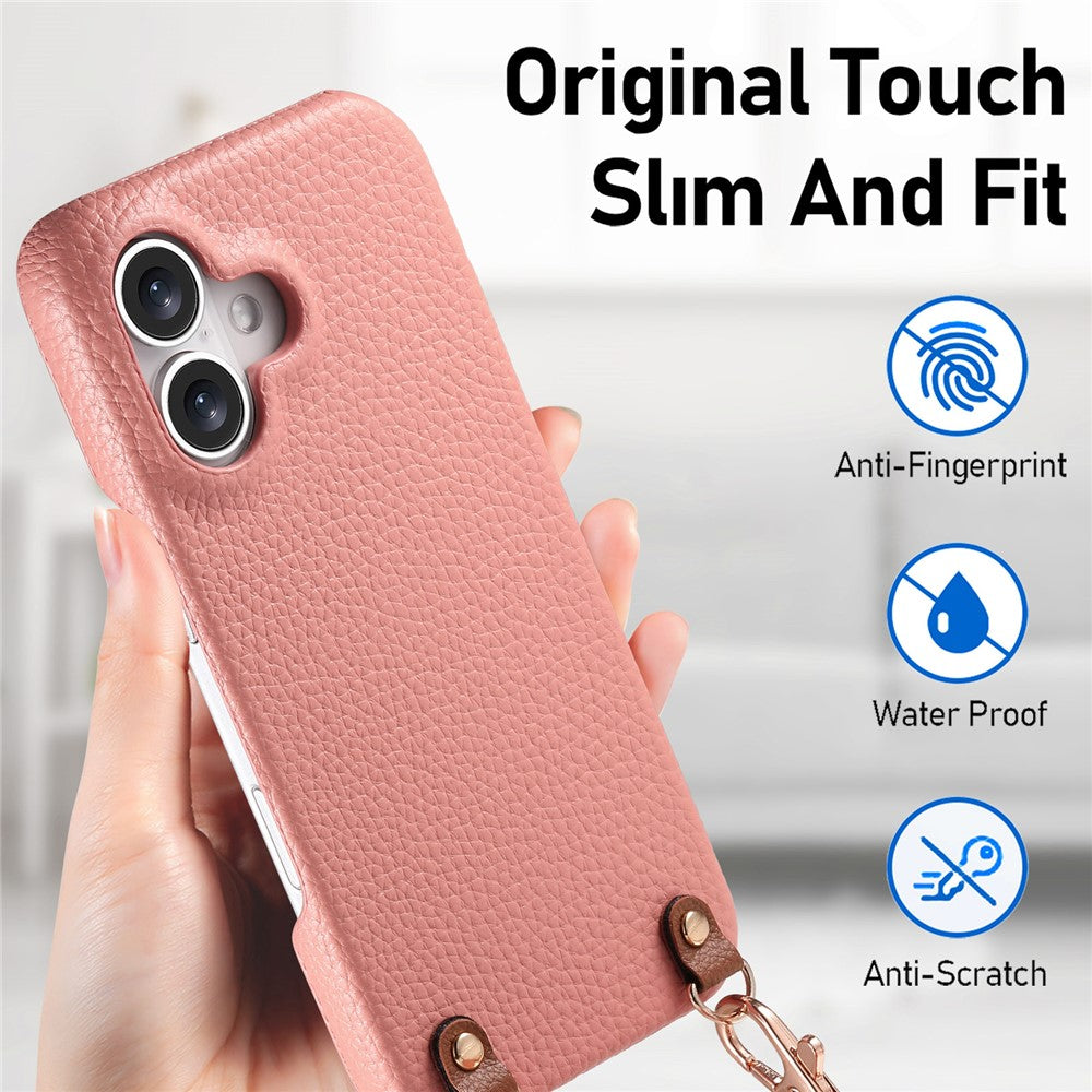 Litchimönsterfodral med snodd för iPhone 16, stötsäkert PC PU-läderfodral