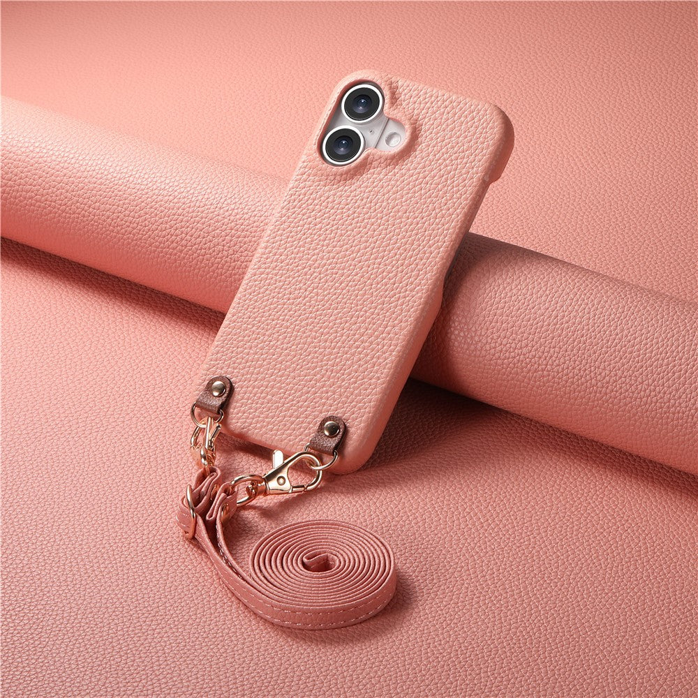 Litchimönsterfodral med snodd för iPhone 16, stötsäkert PC PU-läderfodral