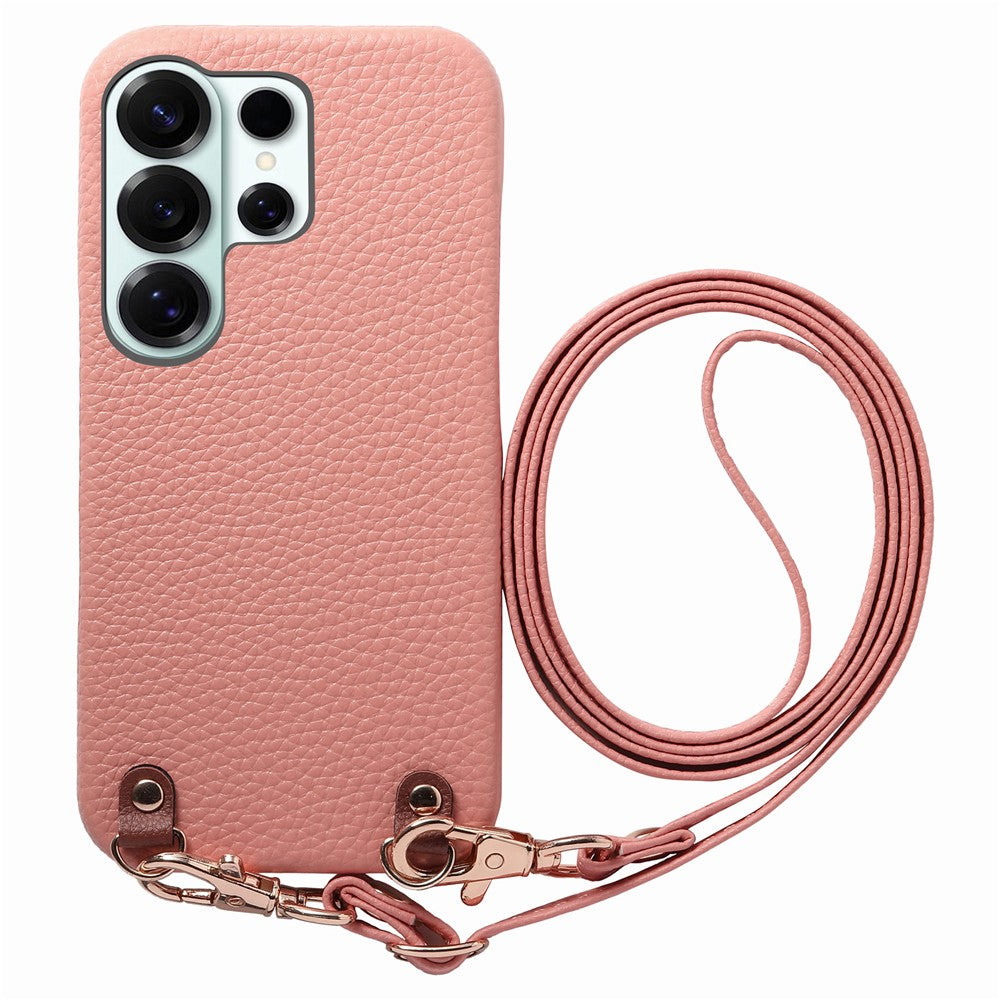 For Samsung Galaxy S26 Ultra Litchi Pattern Case with Lanyard Shockproof PC PU Leather Cover