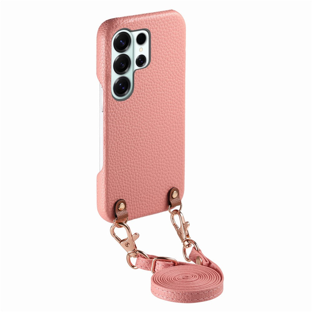 For Samsung Galaxy S26 Ultra Litchi Pattern Case with Lanyard Shockproof PC PU Leather Cover