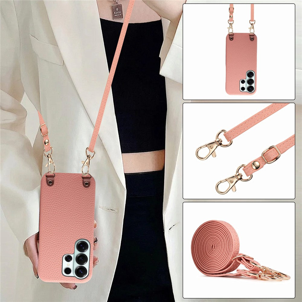 For Samsung Galaxy S26 Ultra Litchi Pattern Case with Lanyard Shockproof PC PU Leather Cover