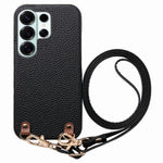 For Samsung Galaxy S26 Ultra Litchi Pattern Case with Lanyard Shockproof PC PU Leather Cover