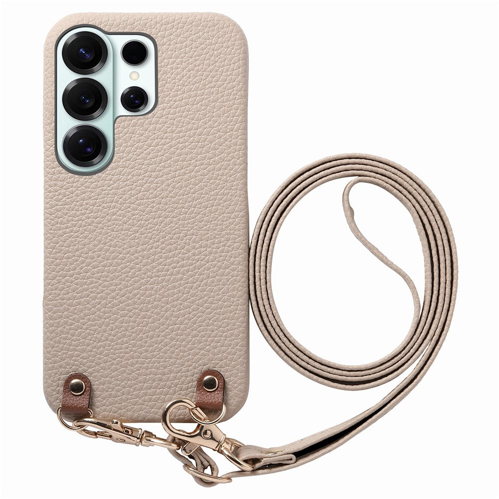 For Samsung Galaxy S26 Ultra Litchi Pattern Case with Lanyard Shockproof PC PU Leather Cover