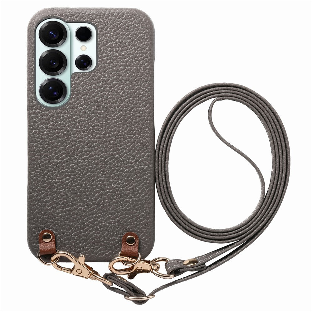 For Samsung Galaxy S26 Ultra Litchi Pattern Case with Lanyard Shockproof PC PU Leather Cover