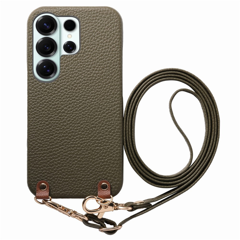 For Samsung Galaxy S26 Ultra Litchi Pattern Case with Lanyard Shockproof PC PU Leather Cover
