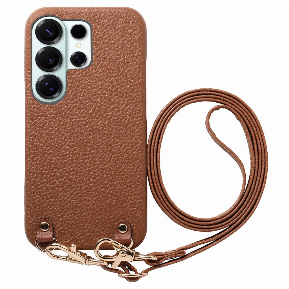 For Samsung Galaxy S26 Ultra Litchi Pattern Case with Lanyard Shockproof PC PU Leather Cover