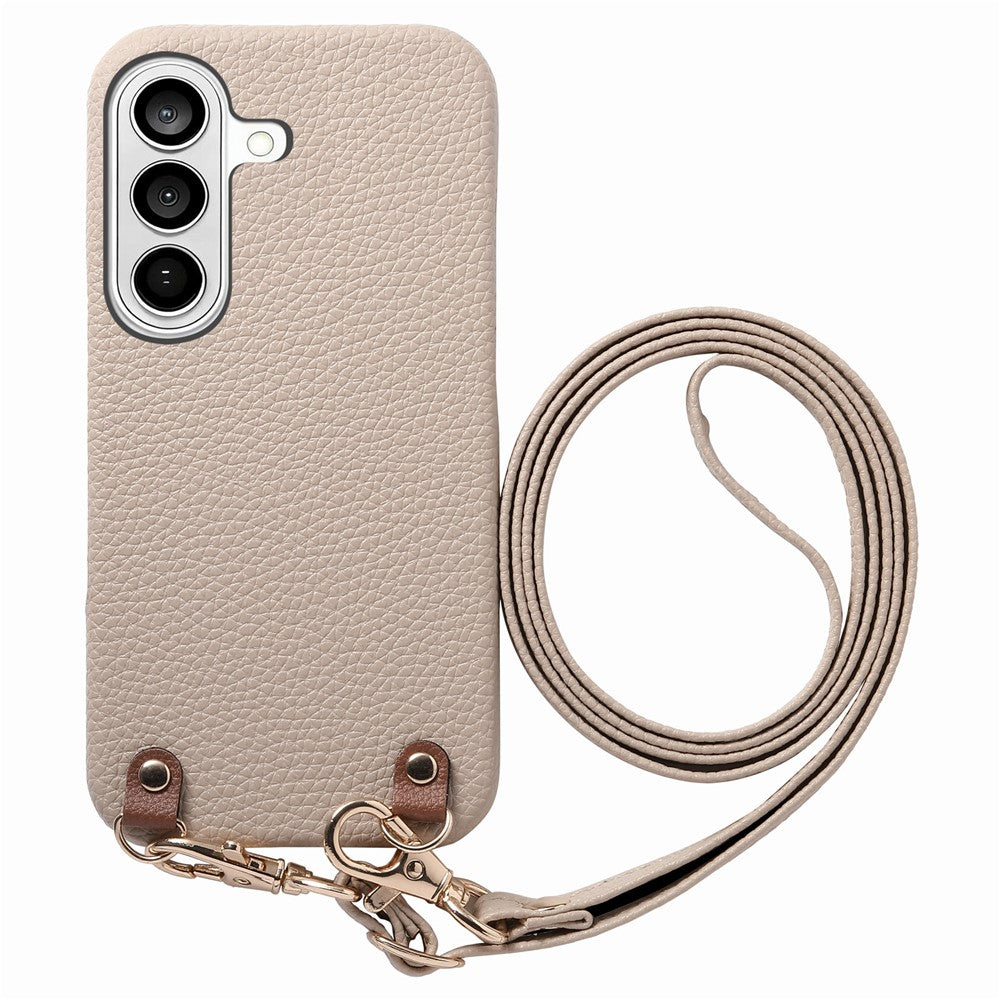 Til Samsung Galaxy A18 5G / A18 4G / A17 5G / A17 4G Litchi-mønster etui med snor Stødabsorberende PC PU læder cover