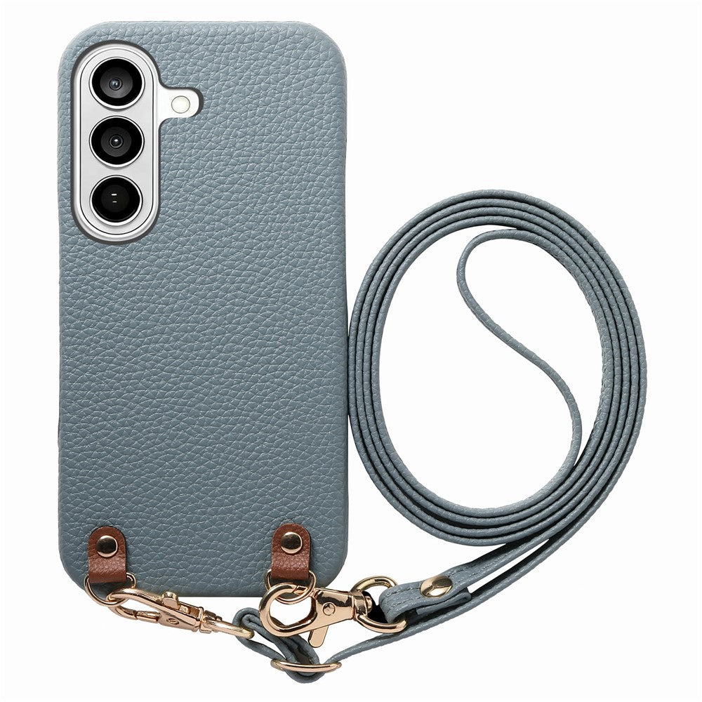 Til Samsung Galaxy A18 5G / A18 4G / A17 5G / A17 4G Litchi-mønster etui med snor Stødabsorberende PC PU læder cover