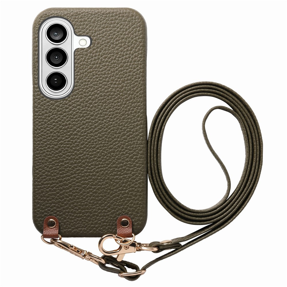Til Samsung Galaxy A18 5G / A18 4G / A17 5G / A17 4G Litchi-mønster etui med snor Stødabsorberende PC PU læder cover