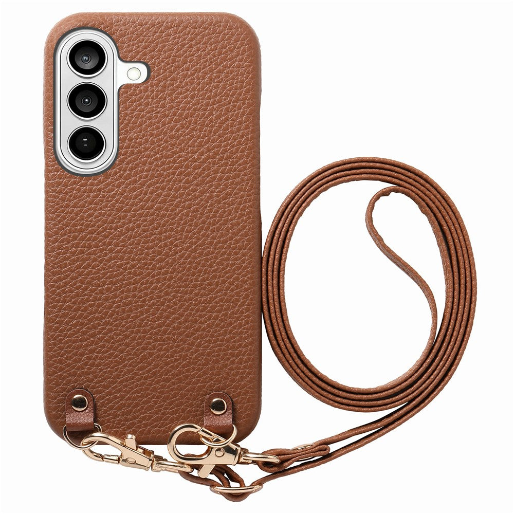 Til Samsung Galaxy A18 5G / A18 4G / A17 5G / A17 4G Litchi-mønster etui med snor Stødabsorberende PC PU læder cover
