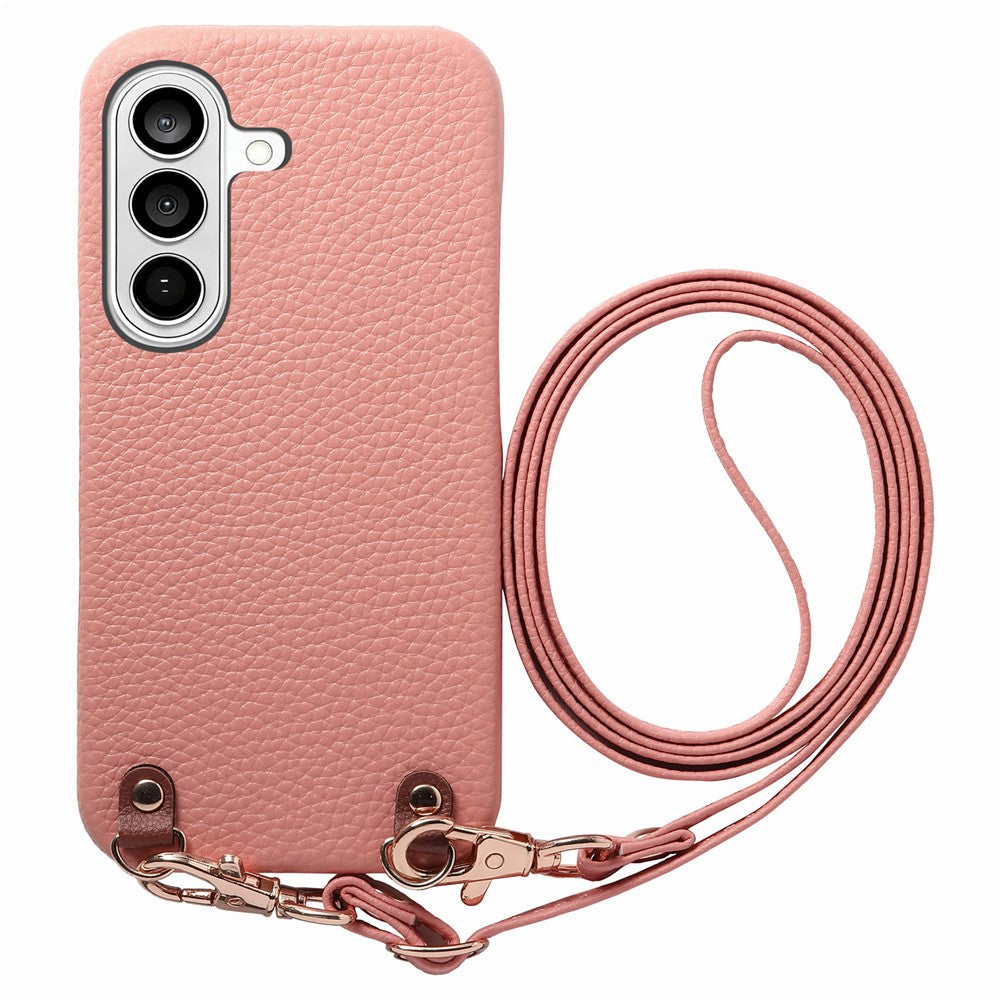For Samsung Galaxy S25+ Litchi Pattern Case with Lanyard Shockproof PC PU Leather Cover