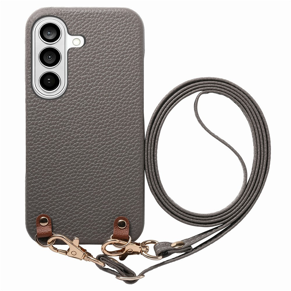 For Samsung Galaxy S25+ Litchi Pattern Case with Lanyard Shockproof PC PU Leather Cover