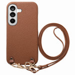 For Samsung Galaxy S25+ Litchi Pattern Case with Lanyard Shockproof PC PU Leather Cover
