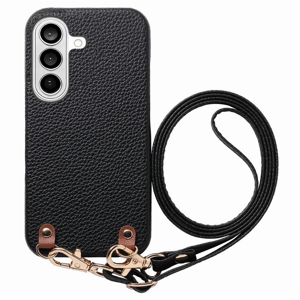 Til Samsung Galaxy A16 5G / A16 4G Litchi-mønster cover med snor Stødsikkert PC PU læder cover