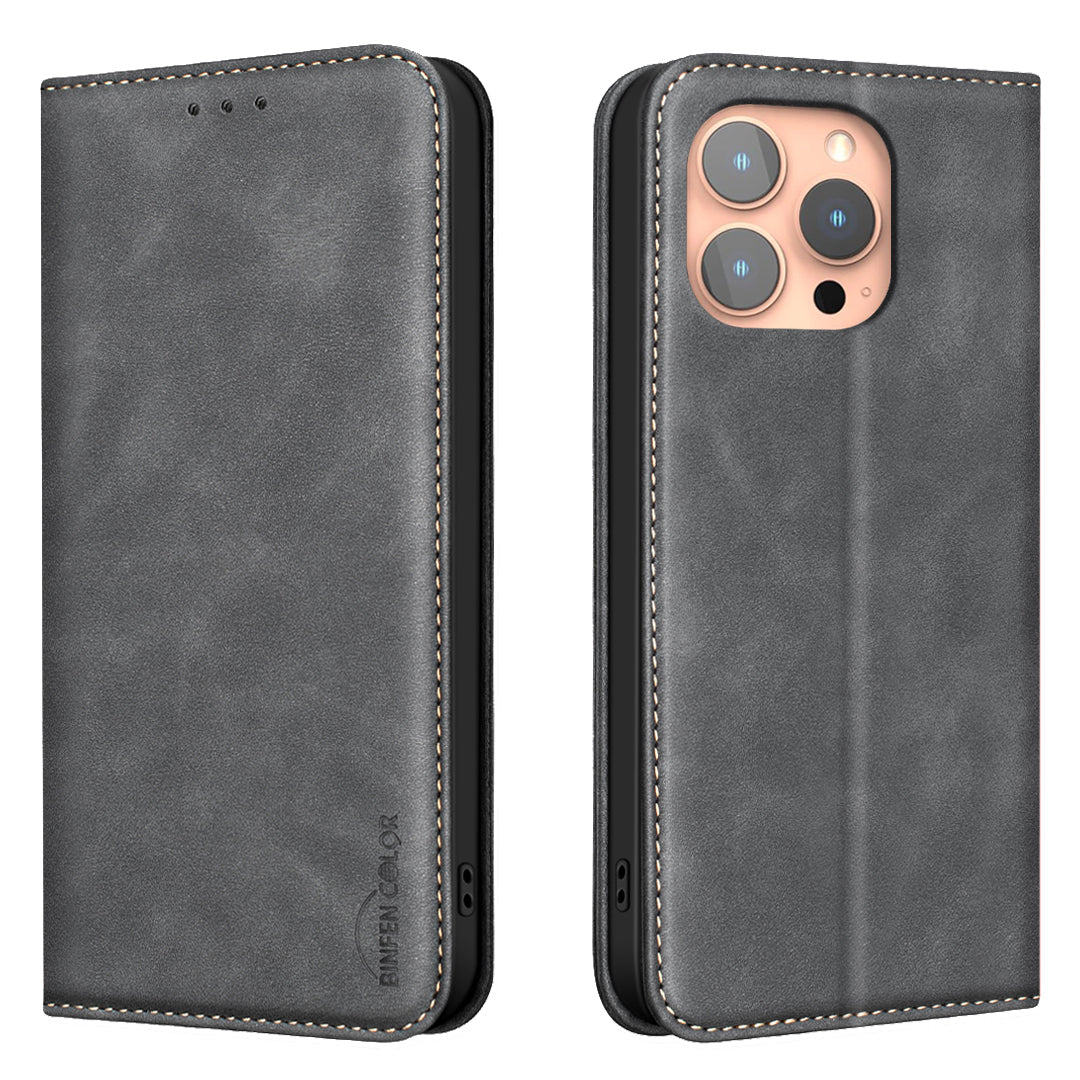 BINFEN COLOR till iPhone 15 Pro RFID-blockerande mobilfodral i kalvskinnstextur av PU-läder
