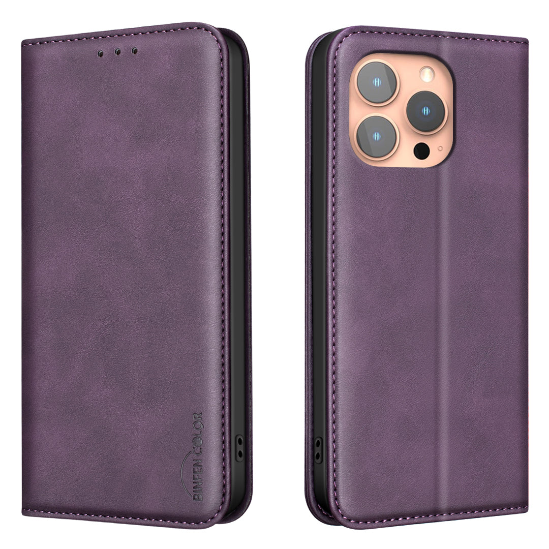 BINFEN COLOR til iPhone 14 Pro Max RFID-blokerende PU-lædertelefoncover med kalvetekstur