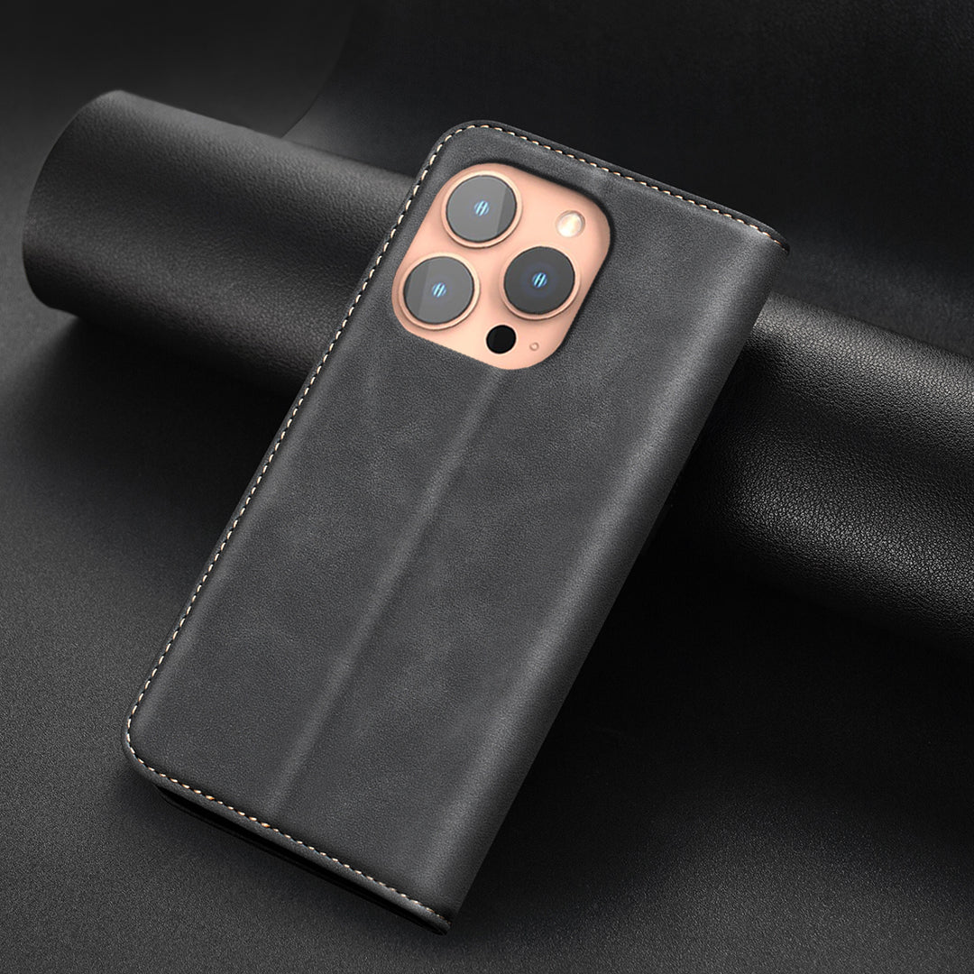 BINFEN COLOR for iPhone 13 Pro Max RFID Blocking Calf Texture PU Leather Phone Cover