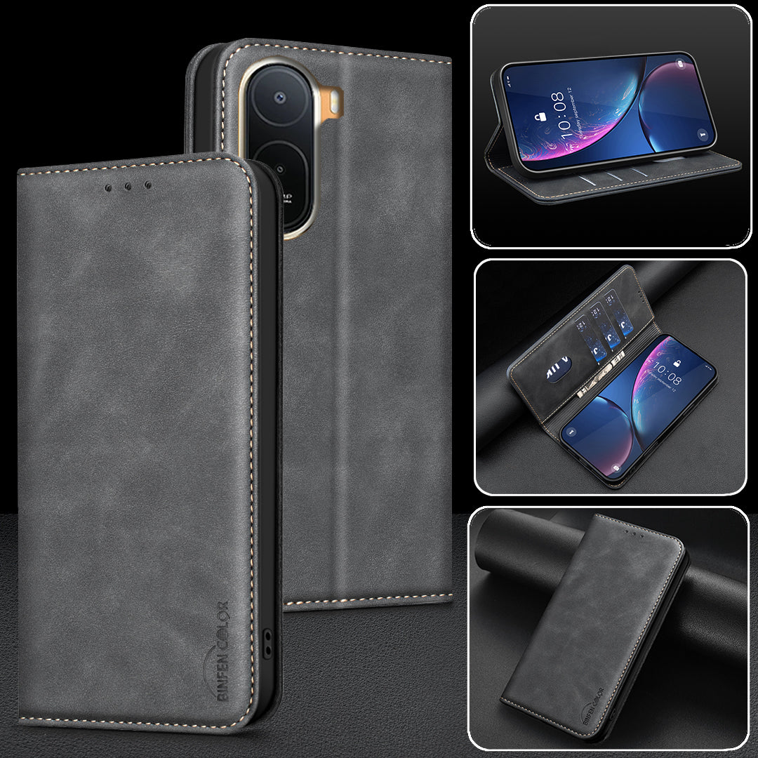 BINFEN COLOR for Xiaomi Redmi A7 Pro 4G (171.56mm) RFID Blocking Calf Texture PU Leather Phone Cover