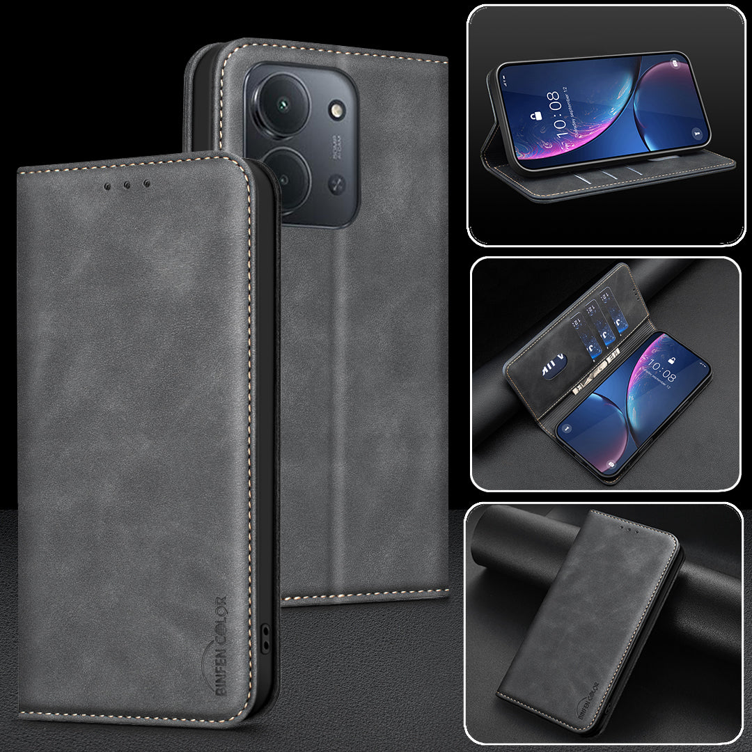 BINFEN COLOR för Xiaomi Redmi 15C 4G (EU) (173 mm) / Xiaomi Poco C85 4G (173 mm) / Xiaomi Redmi 15C 5G (EU) (173 mm) RFID-blockerande PU-läderfodral med vadstruktur