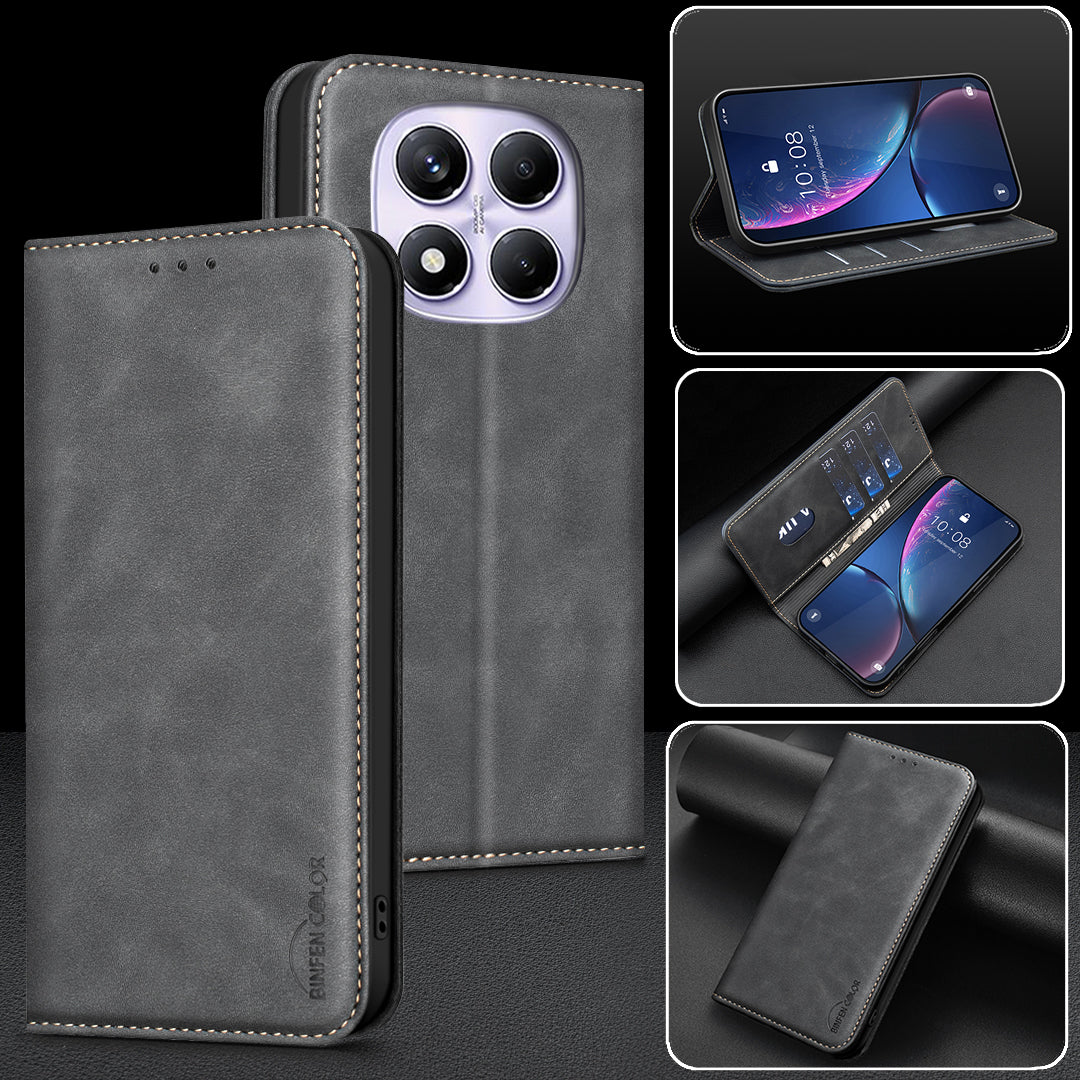 BINFEN COLOR for Xiaomi Redmi Note 14 Pro 4G RFID Blocking Calf Texture PU Leather Phone Cover