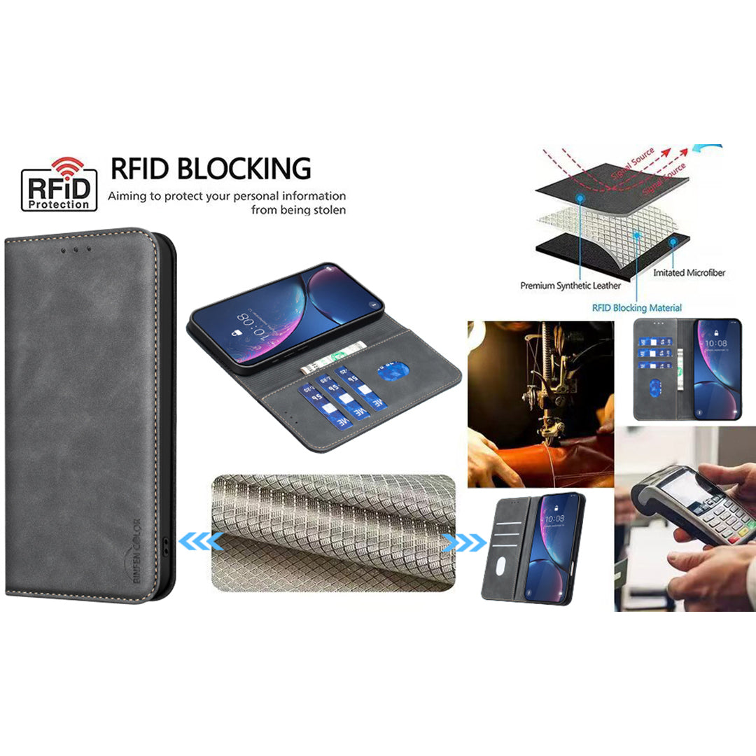 BINFEN COLOR for Xiaomi Redmi Note 14 Pro 4G RFID Blocking Calf Texture PU Leather Phone Cover