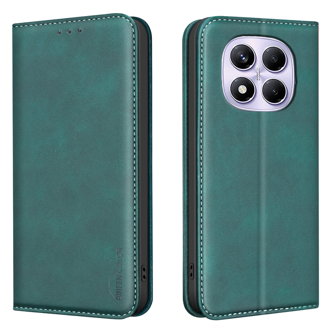 BINFEN COLOR for Xiaomi Redmi Note 14 Pro 4G RFID Blocking Calf Texture PU Leather Phone Cover