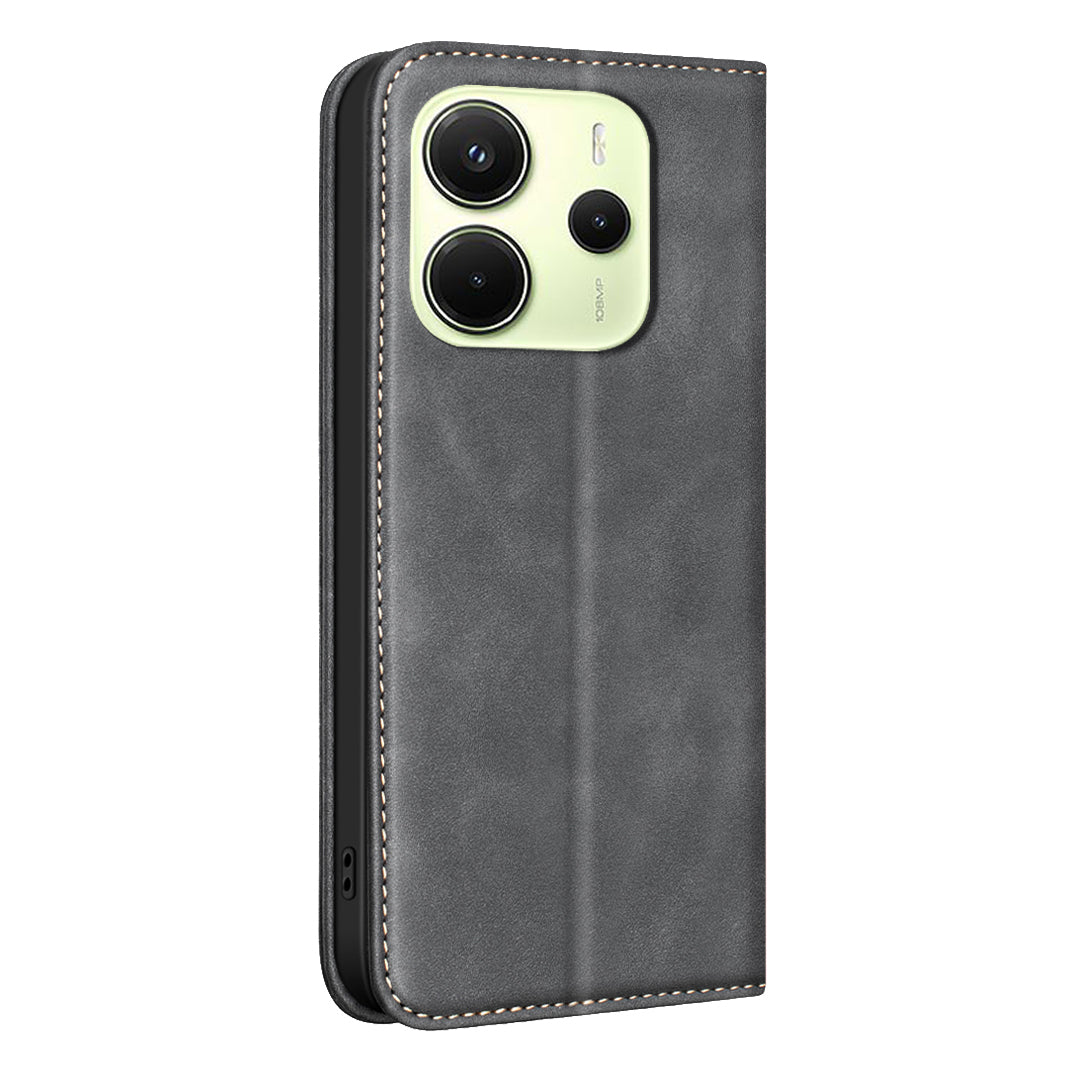 BINFEN COLOR for Xiaomi Redmi Note 14 4G (163.25mm) RFID Blocking Calf Texture PU Leather Phone Cover