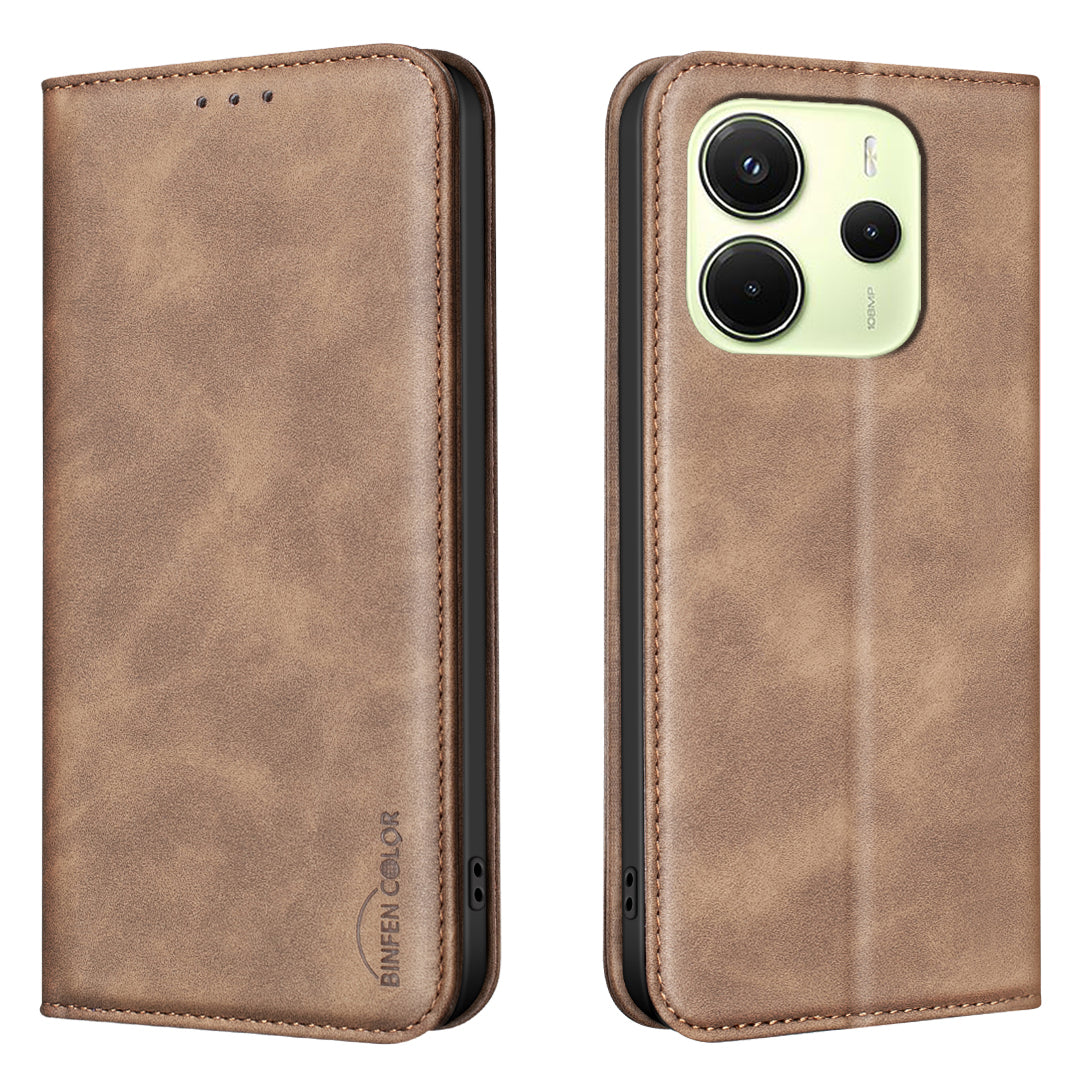 BINFEN COLOR for Xiaomi Redmi Note 14 4G (163.25mm) RFID Blocking Calf Texture PU Leather Phone Cover
