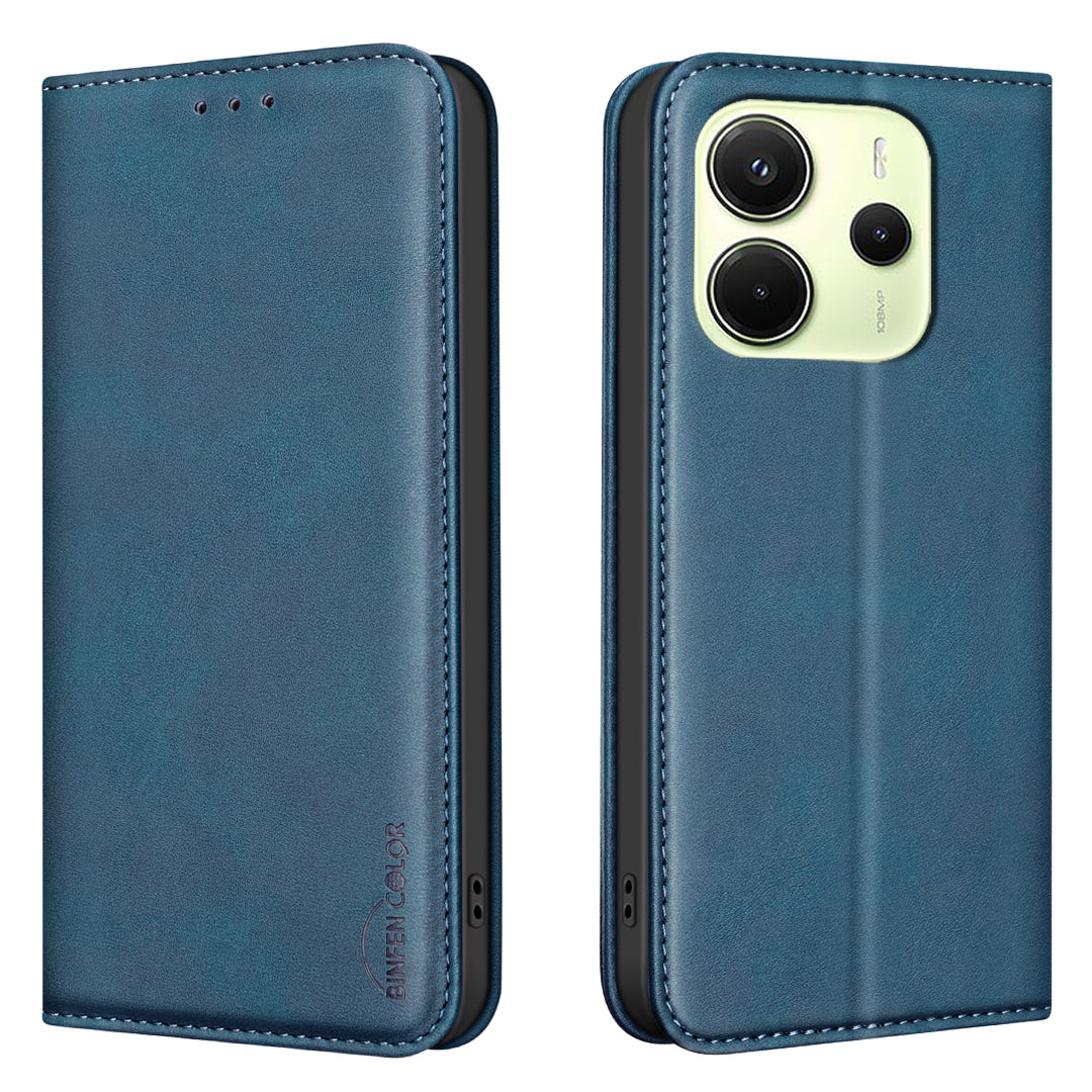 BINFEN COLOR for Xiaomi Redmi Note 14 4G (163.25mm) RFID Blocking Calf Texture PU Leather Phone Cover